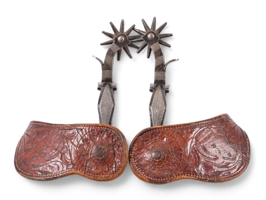 AB Buermann Marked Chain Spurs: Blued finish, single mounted, AB Buermann star hallmarked.