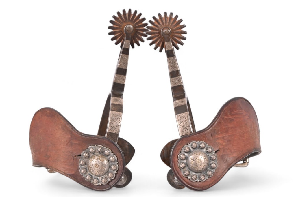 Mike Morales Scarce Straight Shank Spurs: Scarce Mike Morales marked straight-shank spurs. Also rarely double marked with his "Squashed M' hallmark on one spur.