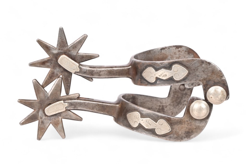 Kelly Bros Marked Single Mounted Spurs: Large 8-point 2 5/8" rowels.