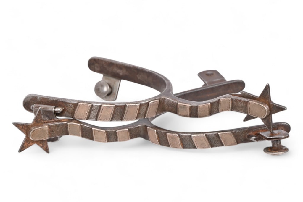 AB Buermann Marked Silver Mounted Spurs: 5-point star rowels