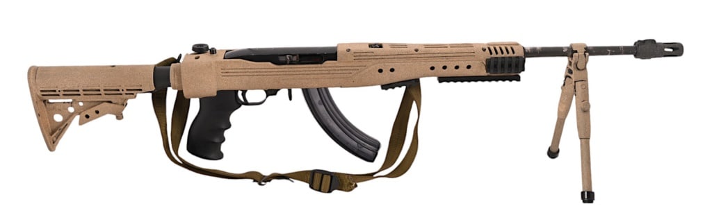 Ruger Customized 10/22 Semi-Auto .22 Rifle: SN 121-14282. 18.5" barrel, good bore. Folding stock, bipod, sling. After market front sight is broken. Modern.