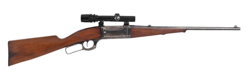 Savage Model 99 Lever Action .30-30 Rifle: SN 232571. 20" barrel, bore is dark but rifling appears strong. Tight action, wood is good except large chip in toe of stock. Has Bushnell 1.5 x 4.5 scope. Modern.