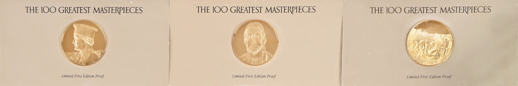 Three (3) 2OZ. Greatest Masterpieces Medals: 100 Greatest Masterpieces Silver with Gold Plating by Franklin Mint.