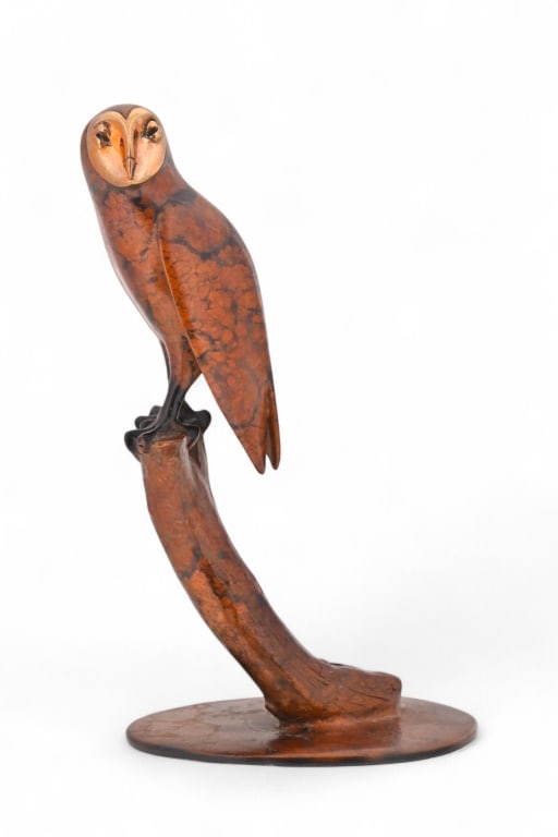 Brian Arthur "Barn Owl on Branch" Bronze: Brian Arthur (1935-2022) Signed Limited Edition 32/65. Measures 3" x 8.5"