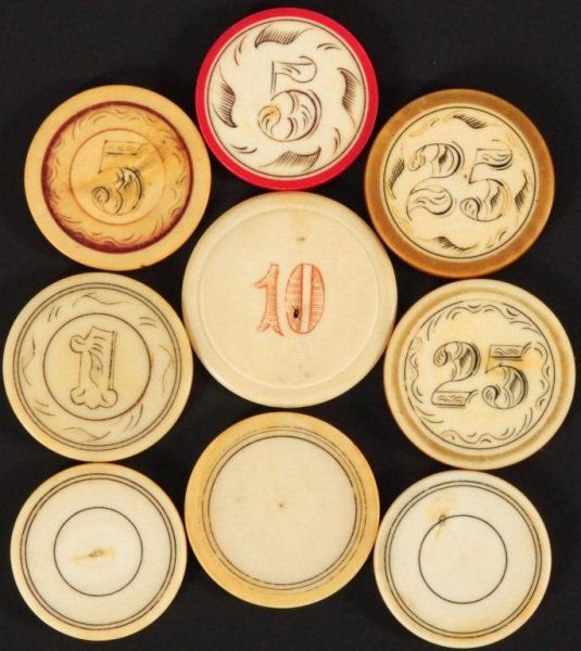 Collection Of Nine Antique Ivory Poker Chips Dec 08, 2012 Burley