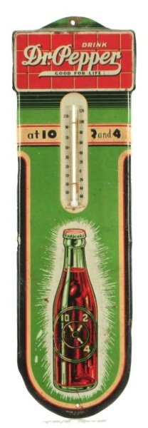 Dr. Pepper Tin Advertising Thermometer: 17-1/2" H.