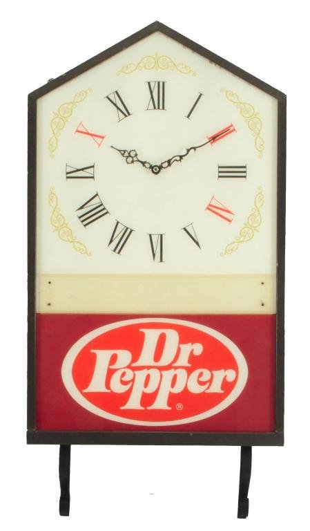 Dr Pepper Schoolhouse Clock: Working condition. 20" wide x 4 1/3" deep x 40" tall
