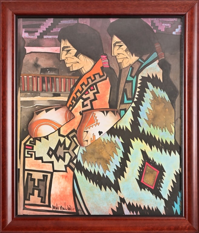 Amado M. Peña Jr. Original Mixed Media Painting: Mestizo series: "Dos de Nambe", original mixed media drawing on paper. Signed by Amado M. Pena Jr. 2013, 24x20 , framed 24" x 28"