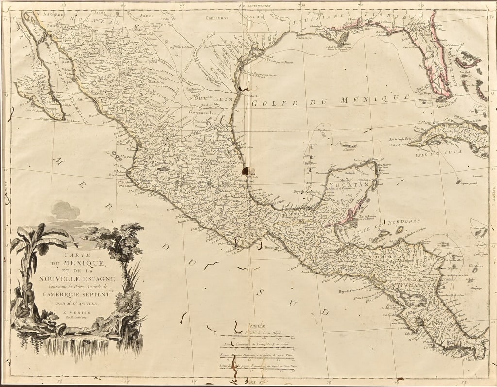 1779 Italian Map of Mexico: Carte du Mexique et de la Novelle Espagne. D' Anville. Venice, Italy. 1779. Scarce. Santini's Italian version of D'Anville's important map showing the southeastern part of the United States and Mexico