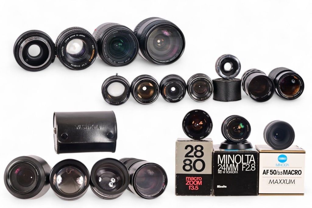 Large Collection of Vintage Minolta Camera Optics: Large Collection of Vintage Minolta Camera Optics