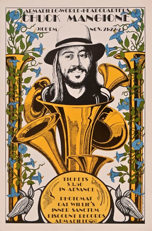 Armadillo World HQ Chuck Mangione Poster: 11 5/8" x 17 1/2" Original poster from the collection of artist Rick Turner.