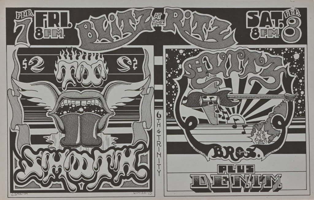 Ritz Theatre Too Smooth Poster- Winter 1975: With Butts Bros. and Denim, Austin, TX. Measures 11" x 17".