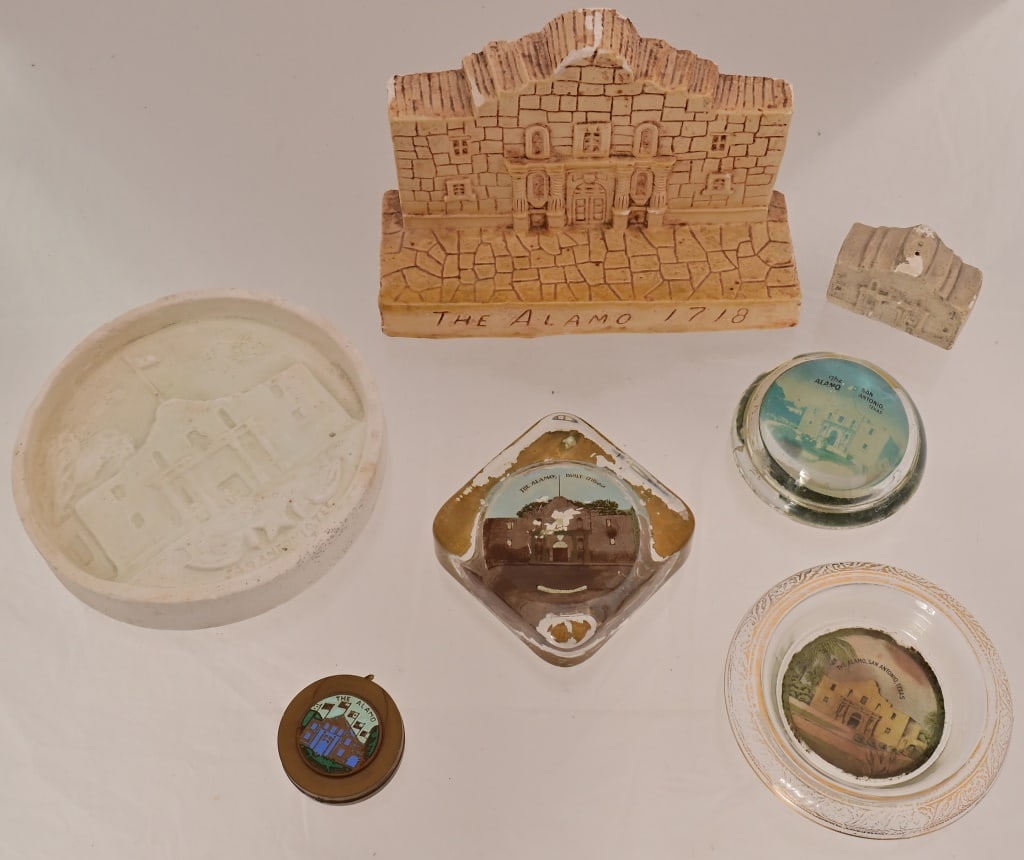 Vintage Alamo Souvenir Collection: Seven item vintage souvenir collection from the grounds of The Alamo, San Antonio.