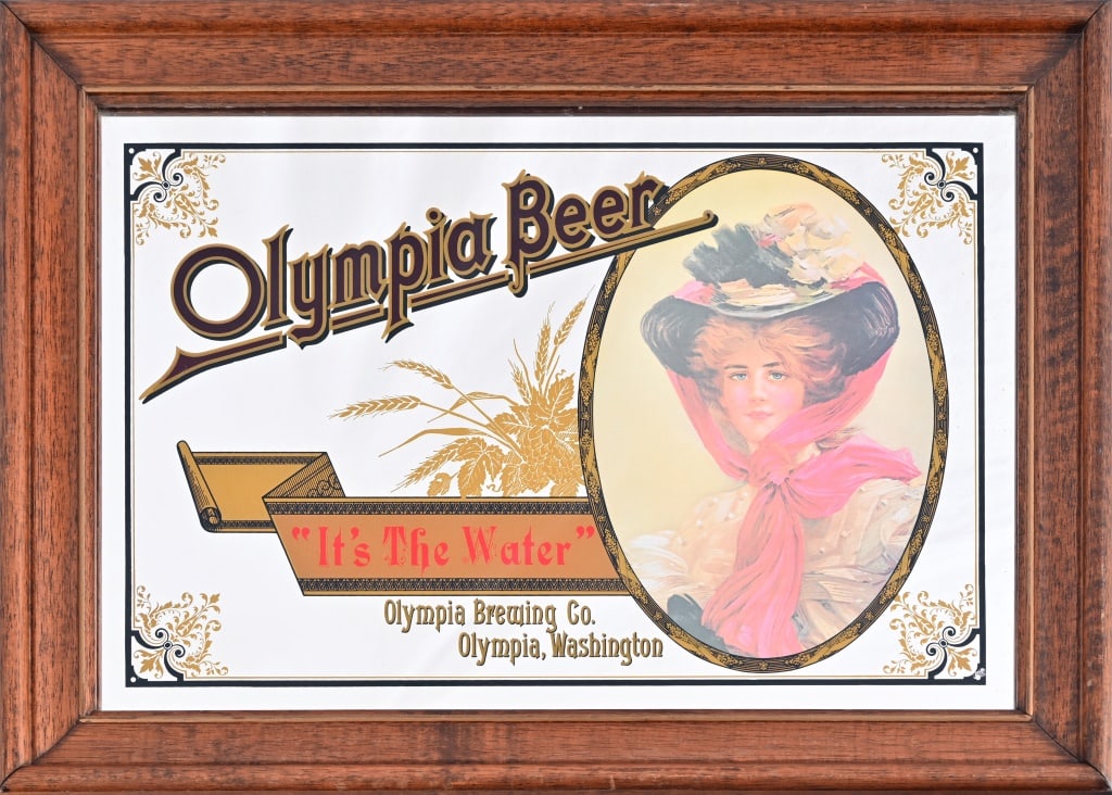 Olympia Beer Advertising Bar Mirror: Framed 15" x 21".