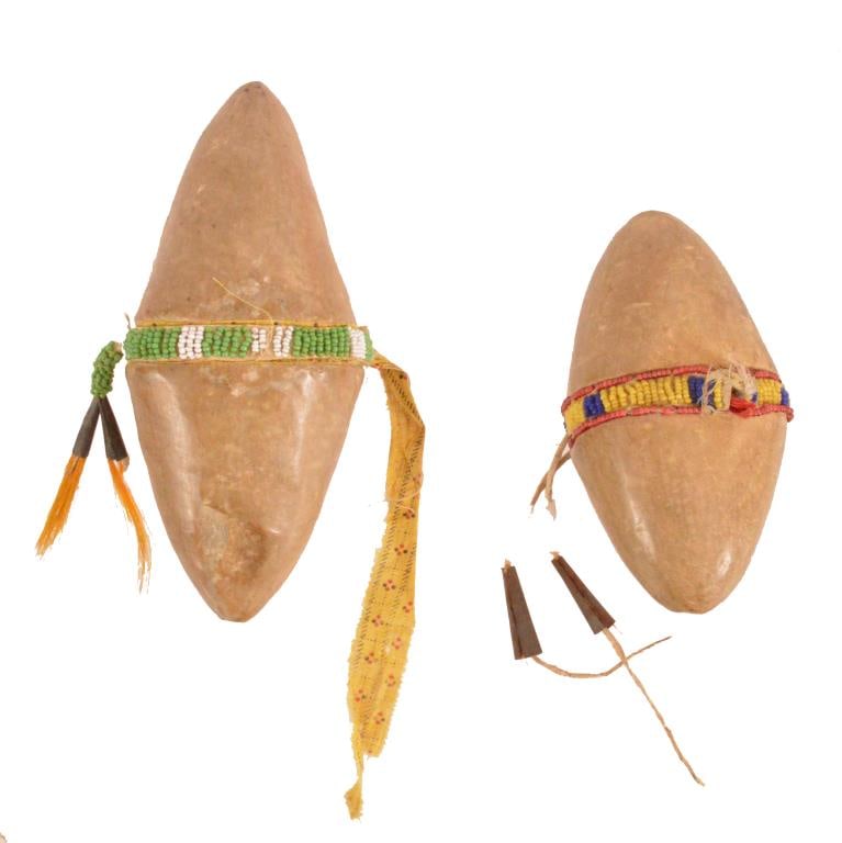 (2) Indian Beaded Stone Axe Heads: Largest Measures 6.5" long