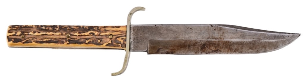 Antique Solingen Germany Stag Handle Bowie Knife: Blade measures 7", overall length 12". One side of handle has chipped.