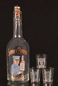 Sunny Brook Whiskey Bottle With (3) Shot Glasses