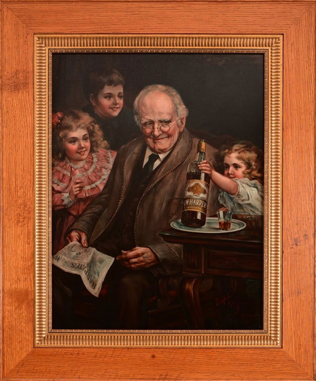 Very Rare, 1904 I.W. Harper Whiskey Reverse Glass Sign (1 of 5)