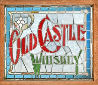 Late 1800's Old Castle Whiskey Leaded Glass Window