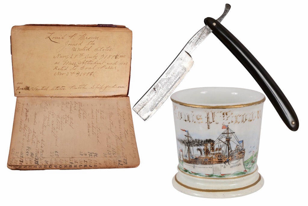 USS Indiana Shaving Mug, Razor, & Personal Ledger (1 of 13)