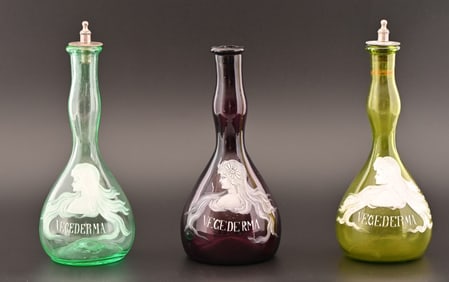 Three Different Colors of Vegederma Barber Bottles