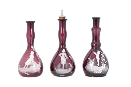 Three Antique Mary Gregory Barber Bottles (3)