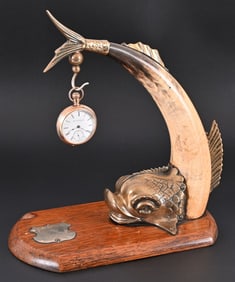 Antique Dolphin Pocket Watch Holder and Elgin Pocket Watch