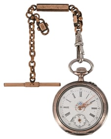 Remontoir Cylindre Pocket Watch with Watch Chain