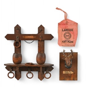 Antique Tobacco Room Pipe Rack & Advertising