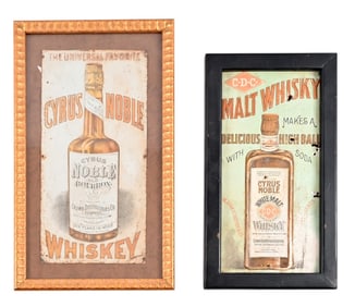 Two Cyrus Noble Whiskey Advertising Tin Signs