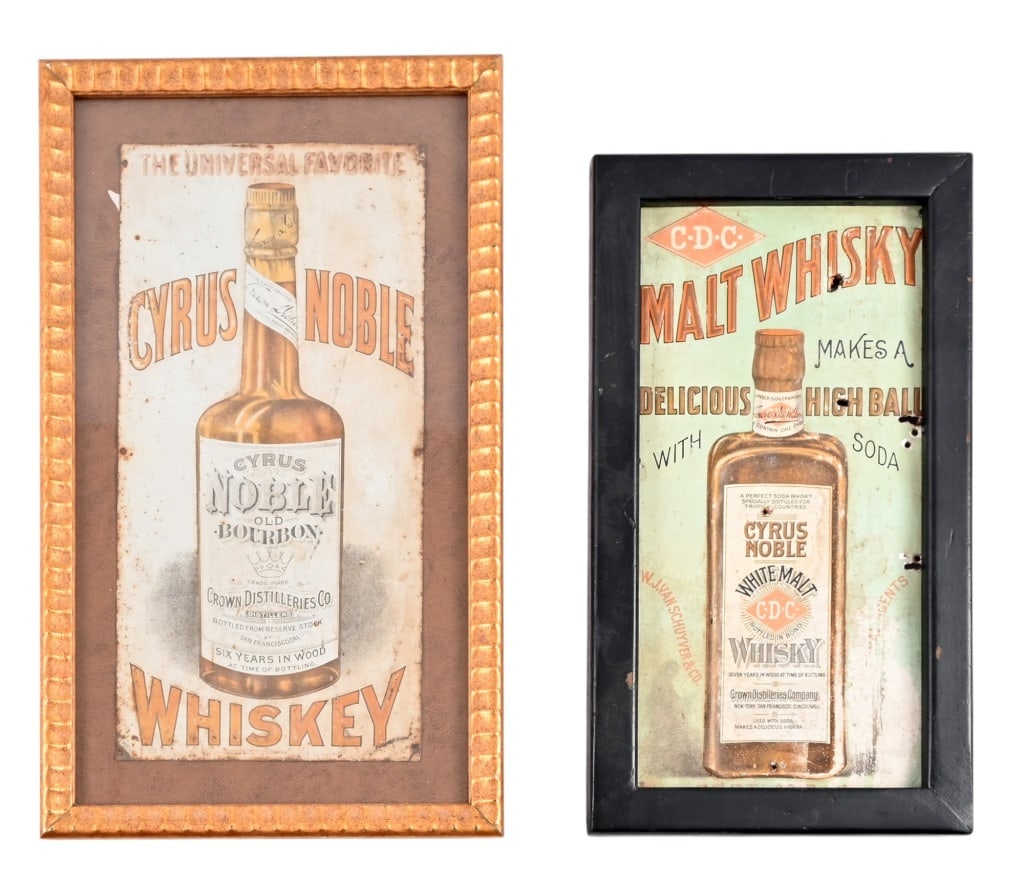 Two Cyrus Noble Whiskey Advertising Tin Signs (1 of 8)