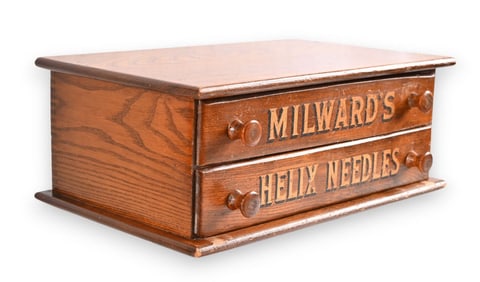 Antique Milward's Helix Sewing Needle Oak Cabinet