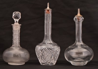 Three Antique Clear Glass Barber Bottles