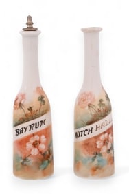 Two Hand Painted Milk Glass Barber Bottles