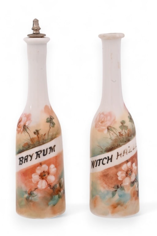 Two Hand Painted Milk Glass Barber Bottles (1 of 3)