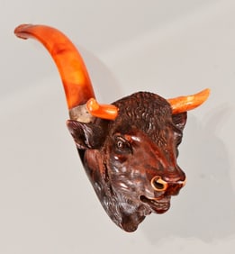Antique Meerschaum Carved Steer Head Pipe