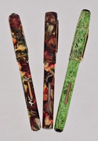 Three Vintage Celluloid Fountain Pens c.1930's