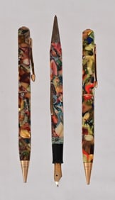 Three Vintage Celluloid Fountain & Roller Pens