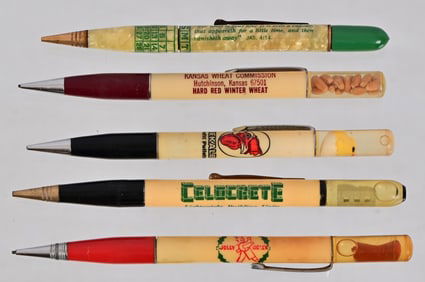 Five Vintage Novelty Advertising Mechanical Pencils