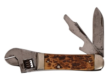 Cattaraugus 3-W Stag Handle Cresent Wrench Knife