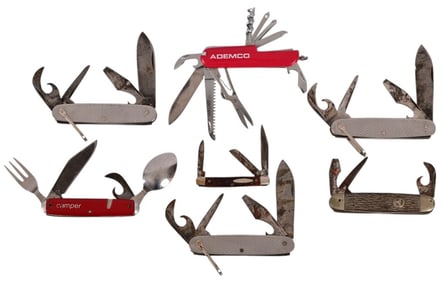 Collection of 7 Vintage Multi Tool Knives