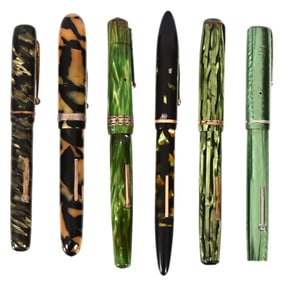 Six Vintage Celluloid Fountain Pens