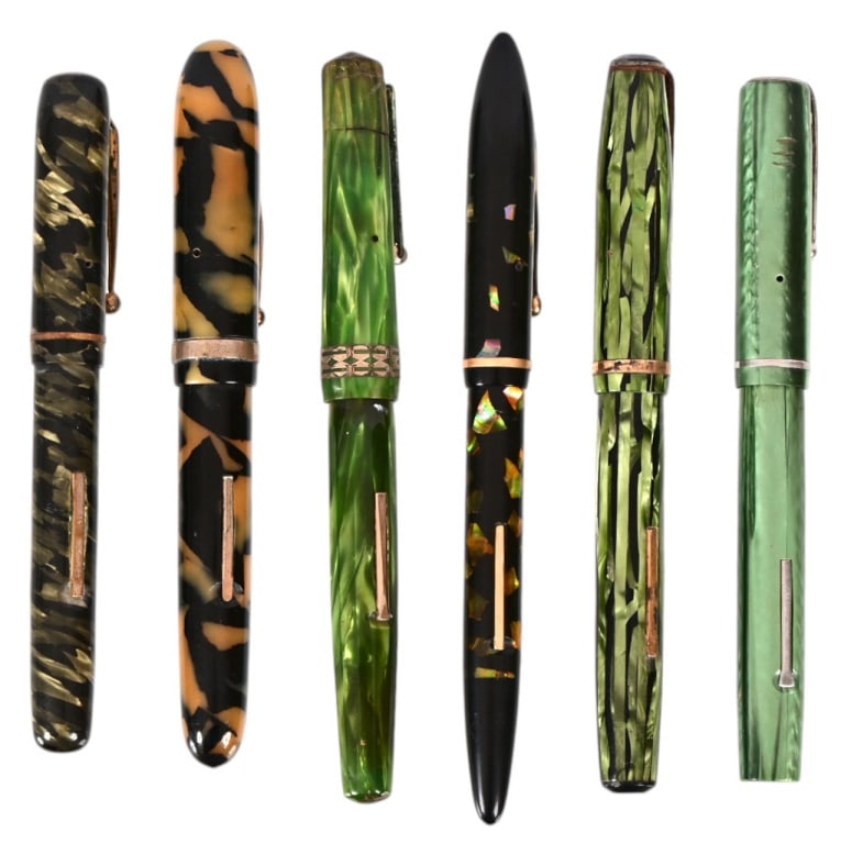Six Vintage Celluloid Fountain Pens (1 of 3)