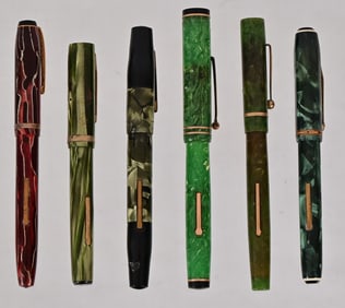 Six Vintage Celluloid Multicolor Fountain Pens
