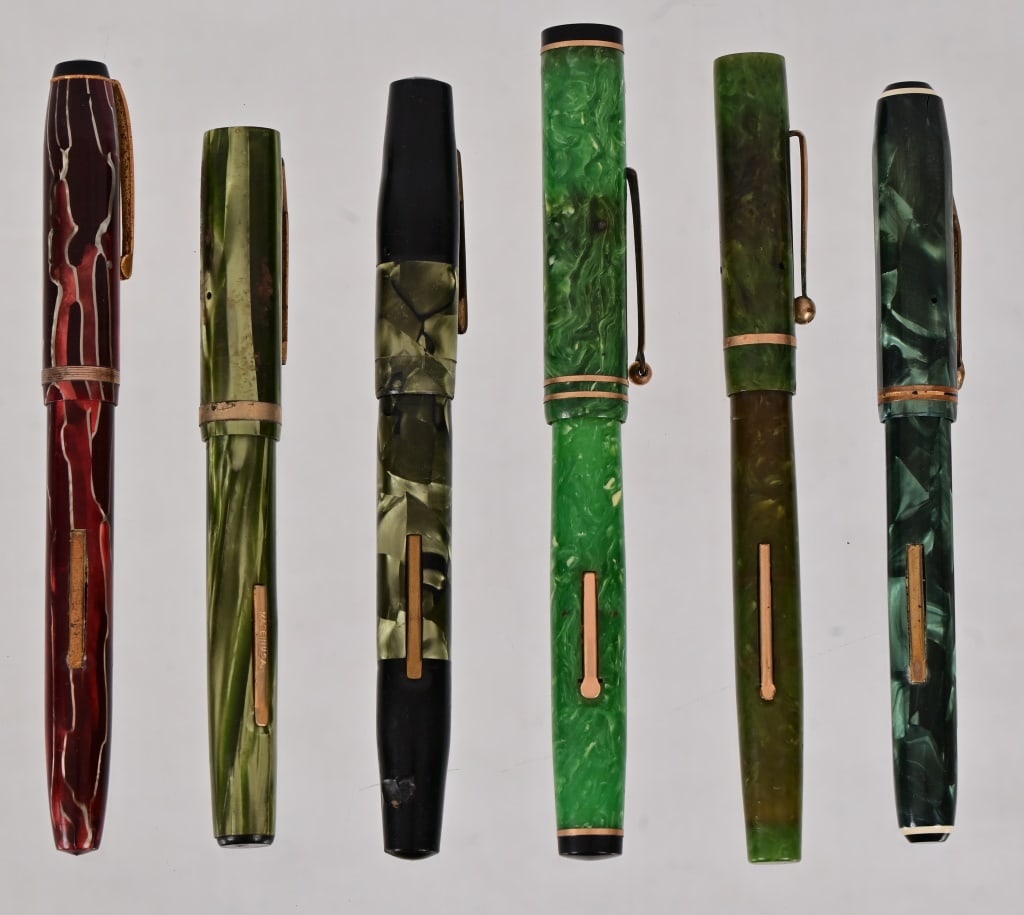 Six Vintage Celluloid Multicolor Fountain Pens (1 of 4)