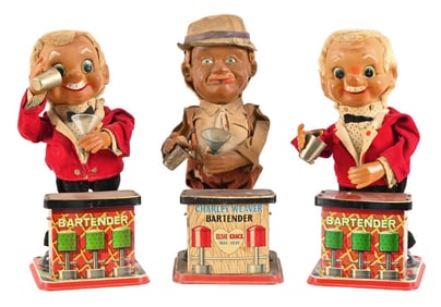 Three 1960's Charley Weaver Bartender Toys