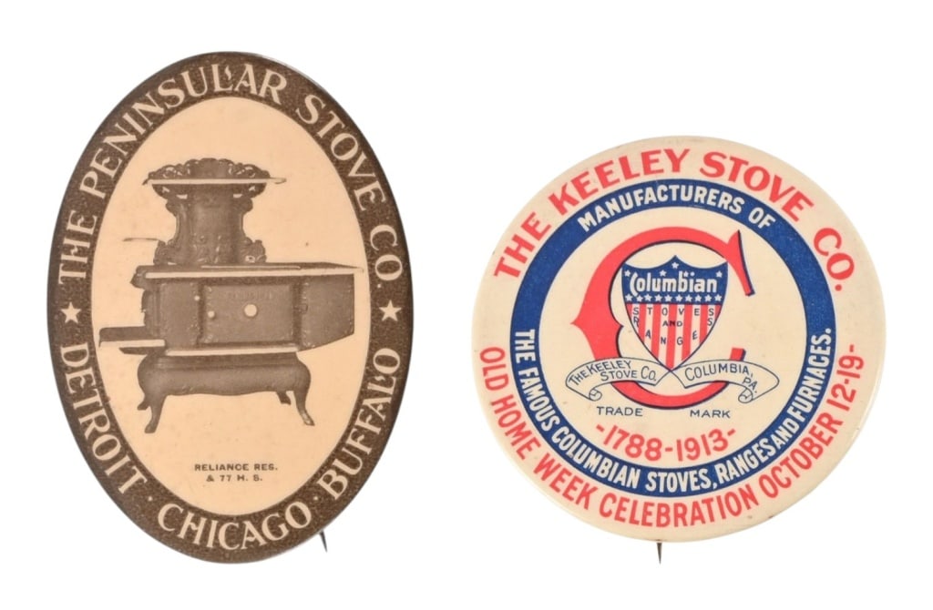 Two Antique Stove Advertising Celluloid Pins (1 of 5)