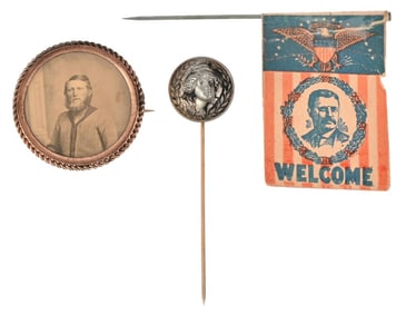 One Push Pin & 2  Hat Pins. One Teddy Roosevelt