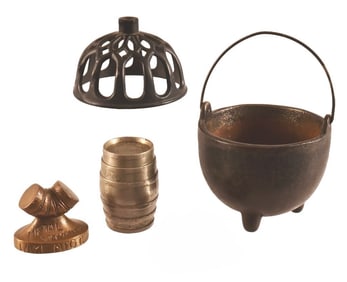 Collection of Four Cast Iron Items. Two Advertising