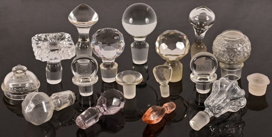 Collection of 17 Glass Bottle Stoppers